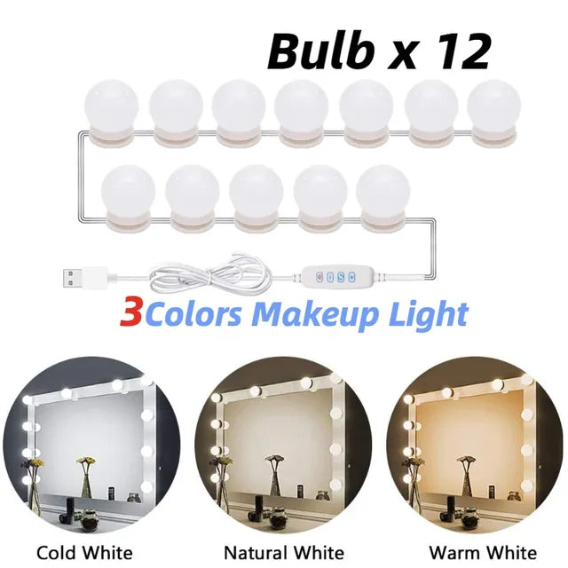 HOOR LED Light Makeup Bulbs 3 Colors 12 Bulbs Dimmable