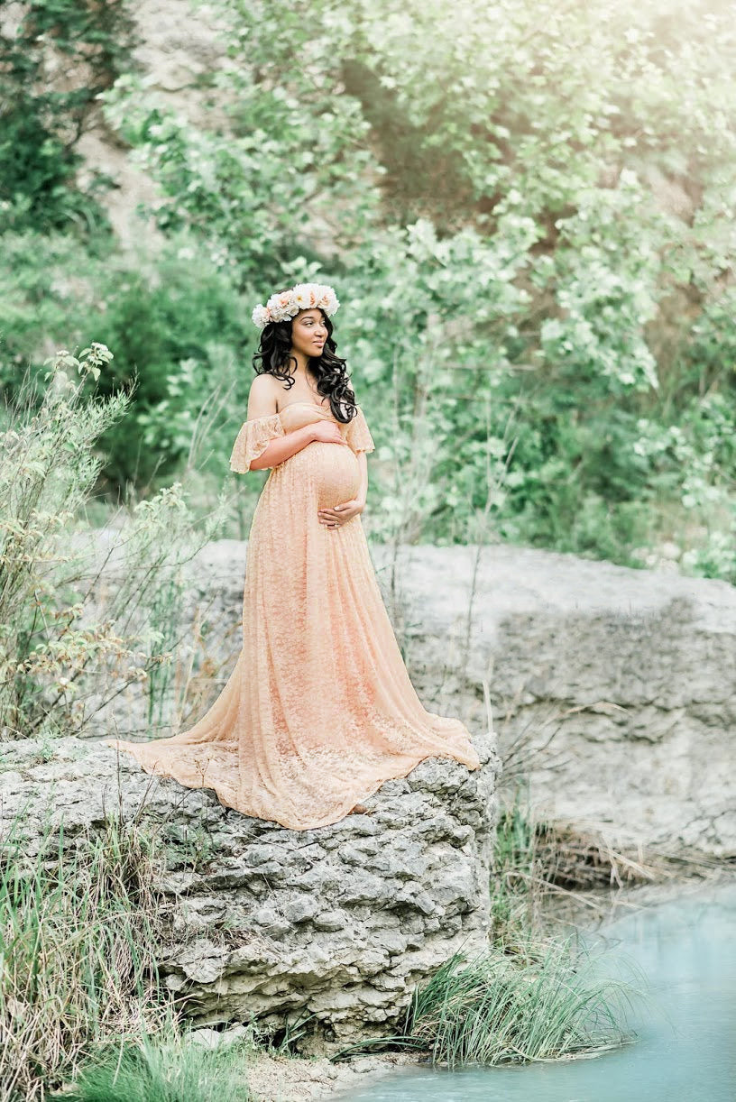 HOOR Lace pregnant Dress Apricot