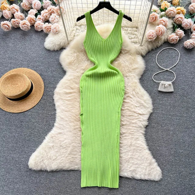 HOOR Slim Bodycon Long Dress Fluorescent green One Size