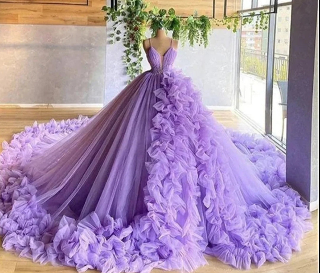 HOOR Elegant Ruffles Ball Gowns Lavender