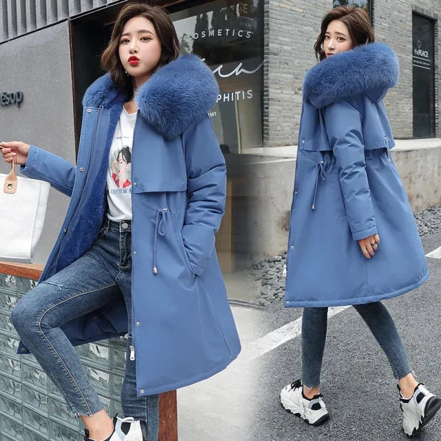 HOOR Winter Jacket Fur Collar Blue XL