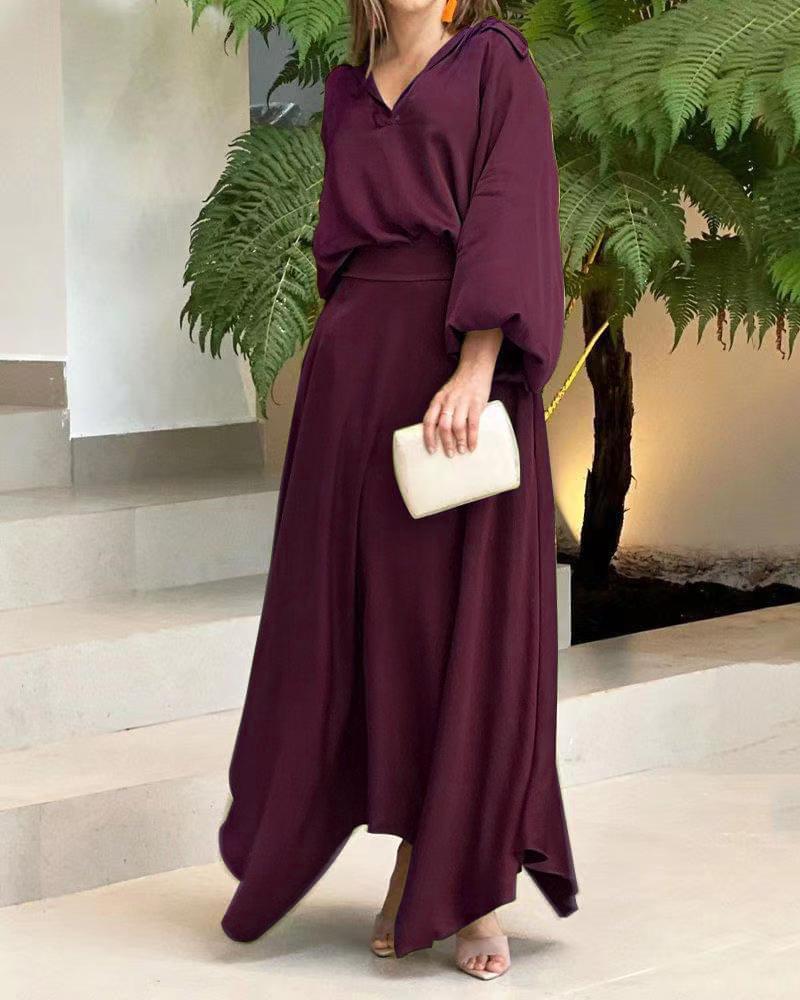 HOOR Loose Long Dress Wine Red