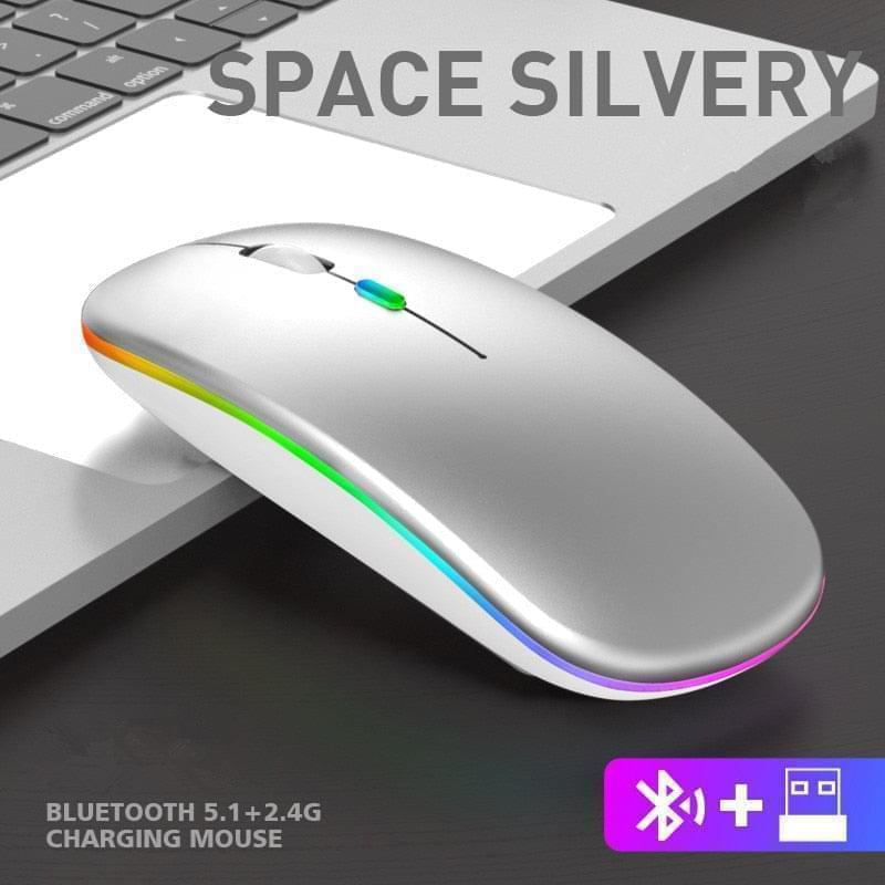 HOOR Wireless Mouse Mute 2 4g Bluetooth mode light emitting edition silver