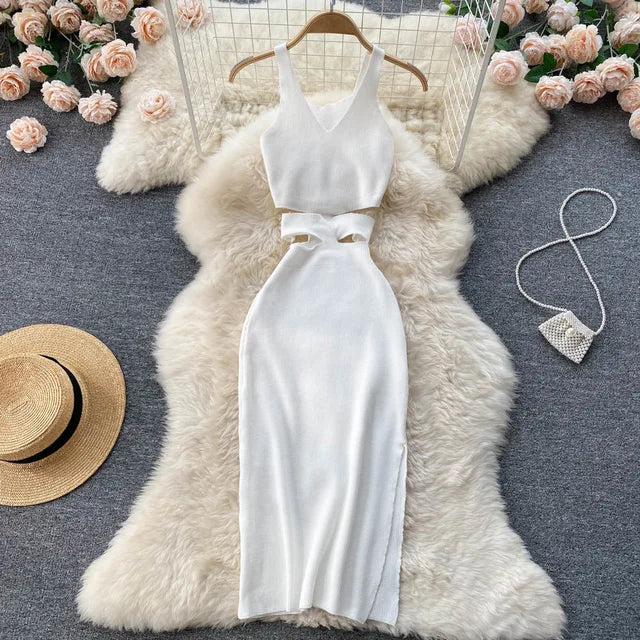 HOOR Sexy Waist Bodycon Dress WHITE One Size