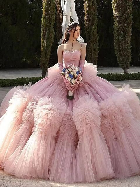 HOOR Pink Princess Ruffles Prom Gown same as picture