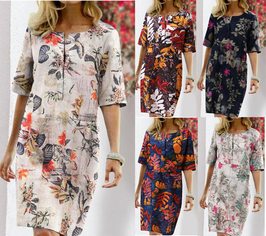 HOOR Floral Leaf Print Dress