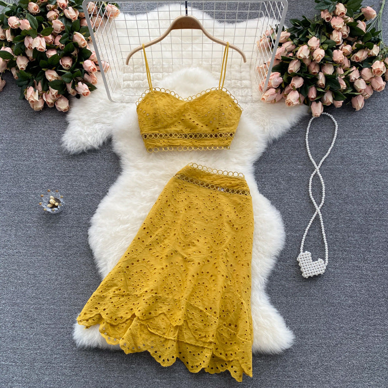 HOOR High Waist Two-piece Dress Yellow