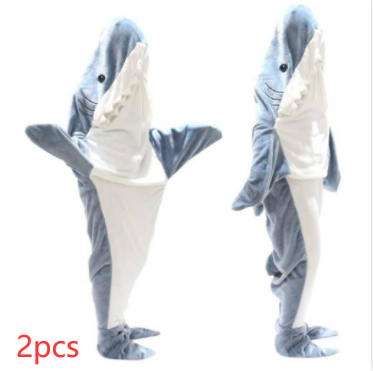 HOOR Shawl Blanket For Kids Grey Blue Shark One size 2pcs