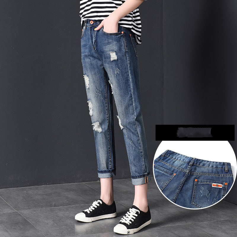 HOOR High Waist Ripped Jean Dark Blue Normal Waist