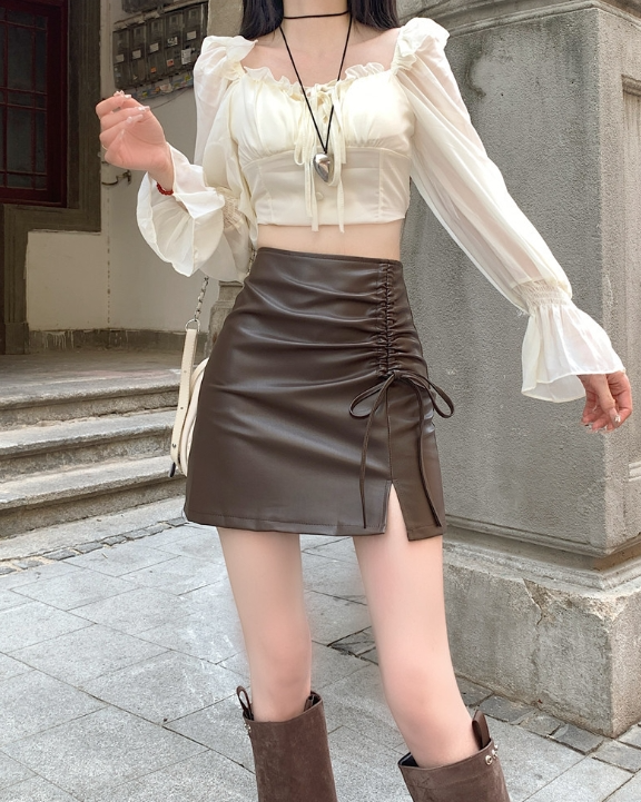 HOOR Black PU Leather Skirt