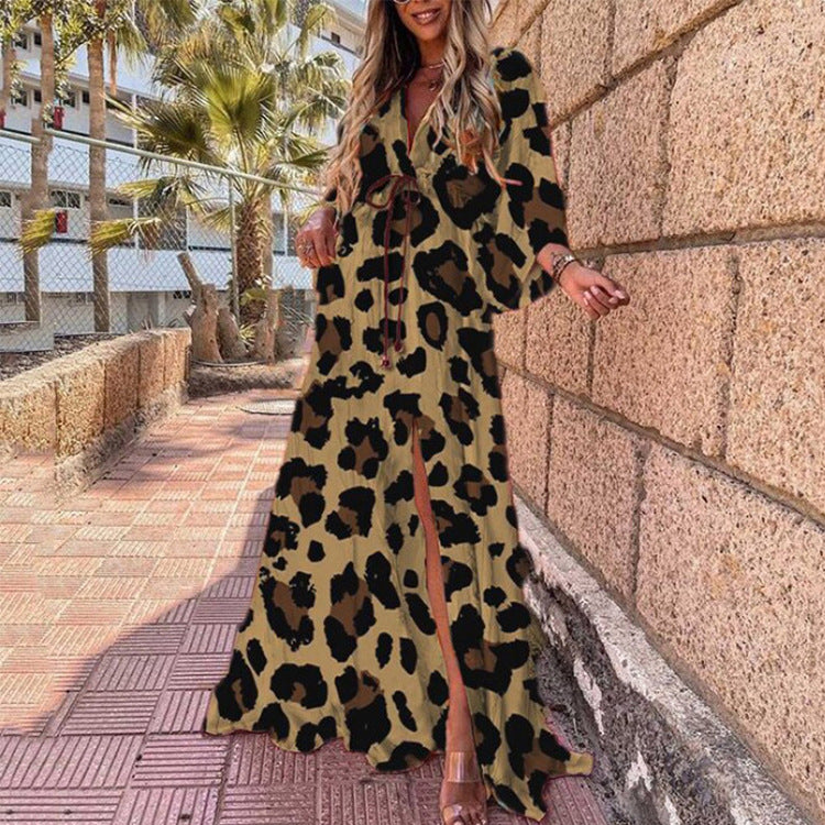 HOOR Sexy Beach Dress Khaki Leopard