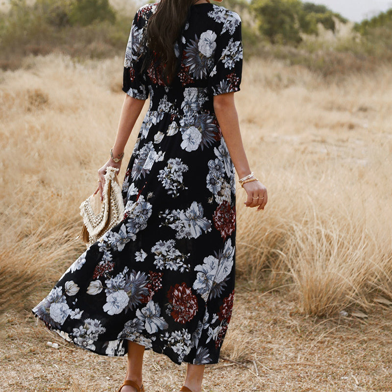 HOOR Floral With V Neck Dress