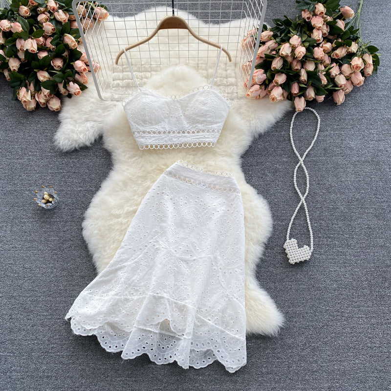 HOOR High Waist Two-piece Dress White