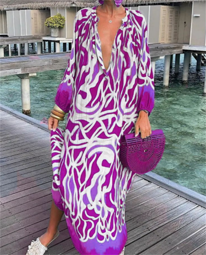 HOOR Printed Pullover Dress Purple