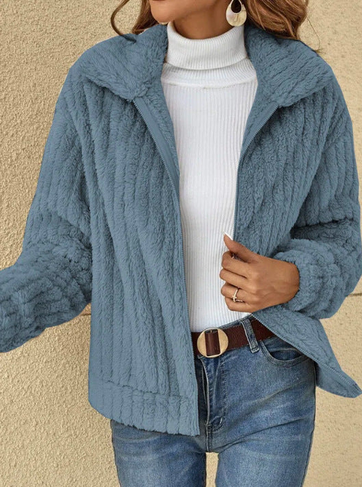 HOOR Fleece Cropped Jacket Blue