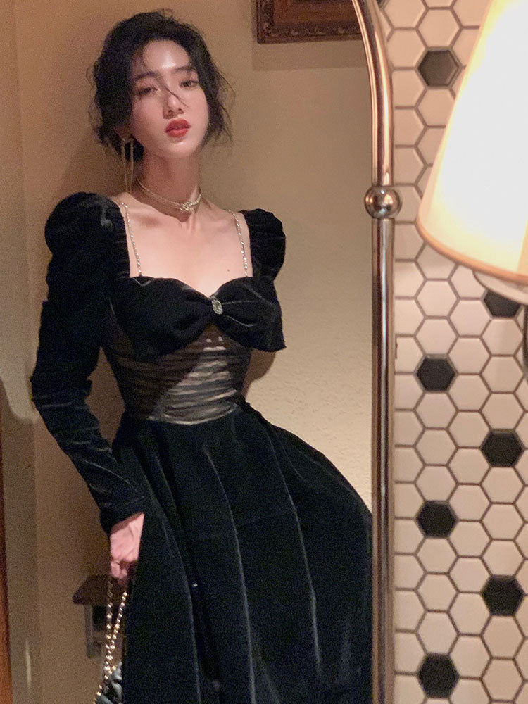 HOOR Velvet Long Short Dress