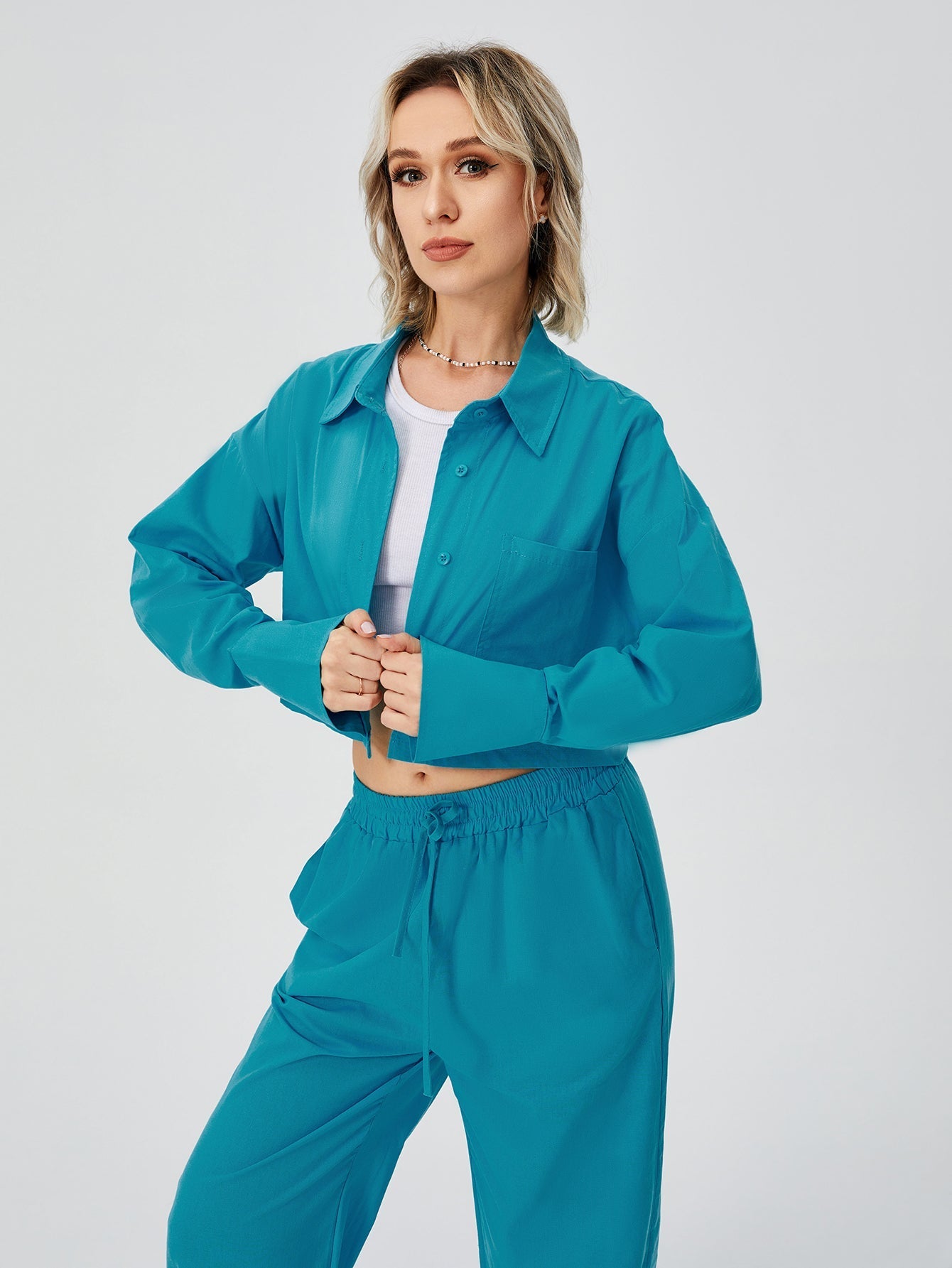 HOOR Casual Two Piece Sets Blue