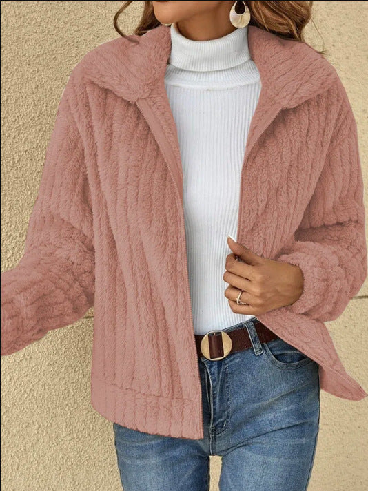 HOOR Fleece Cropped Jacket Pink