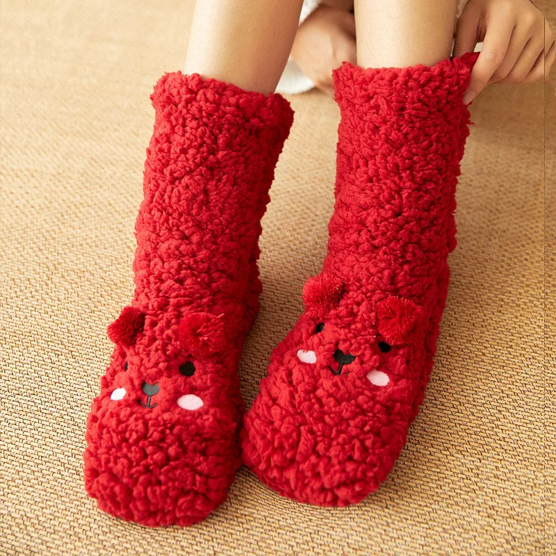 HOOR Fuzzy Winter Warm Socks Red