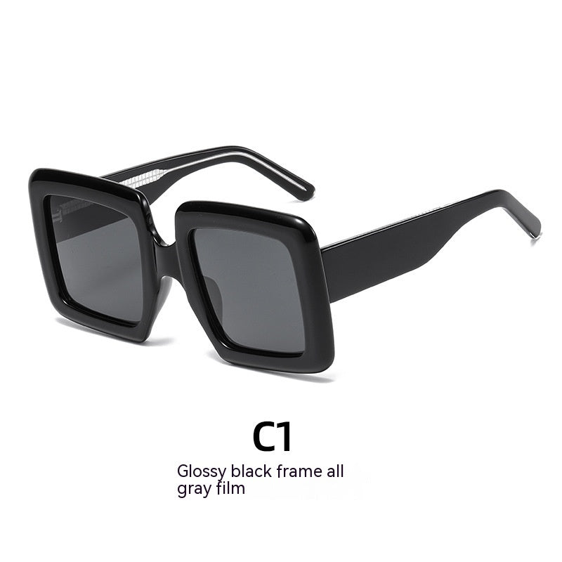 HOOR Trendy Frame Sunglasses 62664 Model Bright Black Frame Full Gray