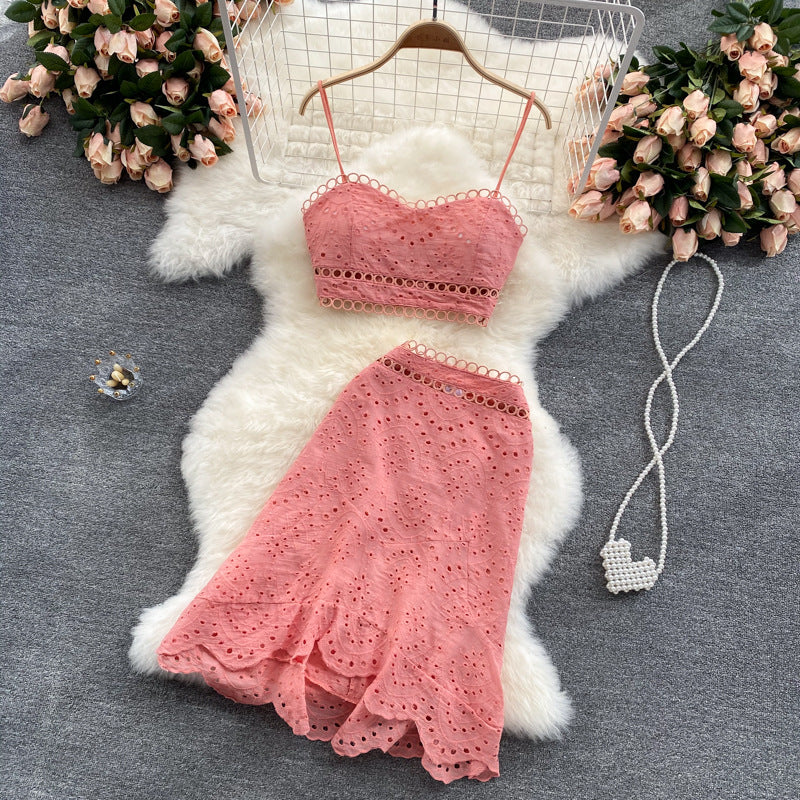 HOOR High Waist Two-piece Dress Pink