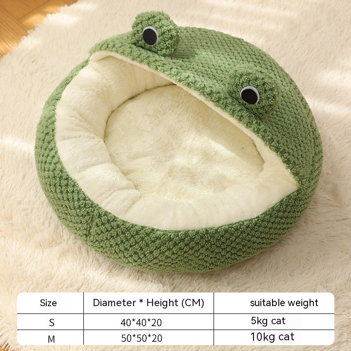 HOOR Warm Winter Pet House Green Frog Half Shed Nest