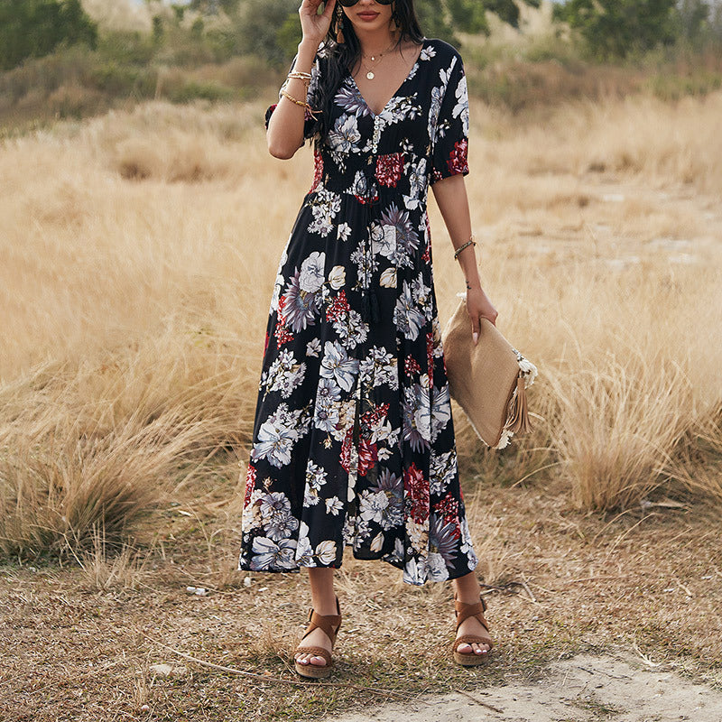 HOOR Floral With V Neck Dress