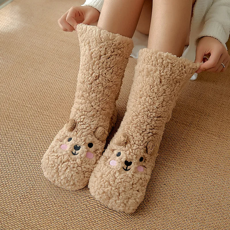 HOOR Fuzzy Winter Warm Socks Brown