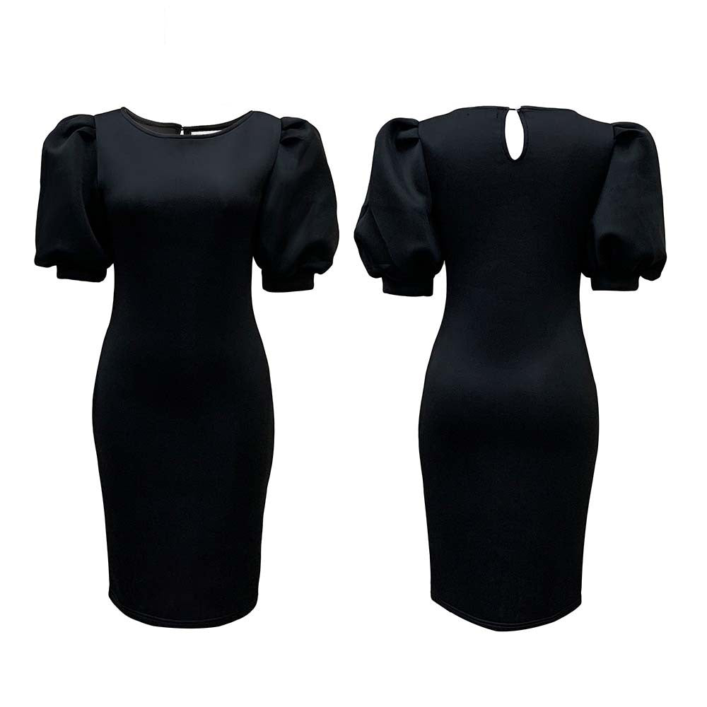 HOOR Puff Sleeve Sheath Dress Black