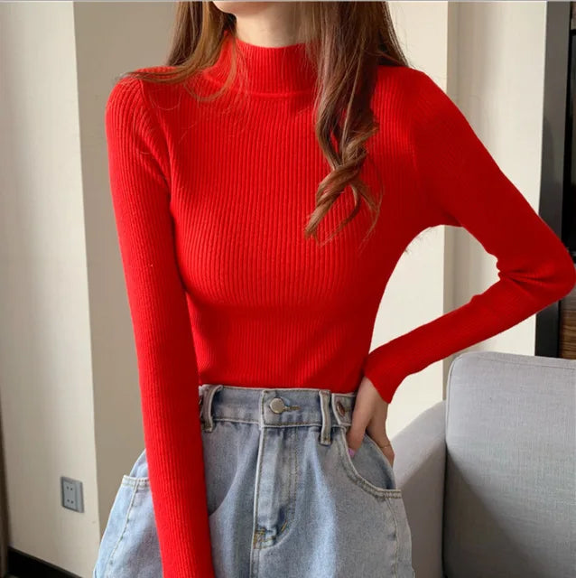 HOOR Pullover Warm Solid Color Red One Size