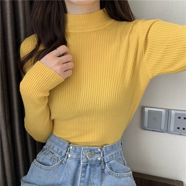 HOOR Pullover Warm Solid Color Yellow One Size