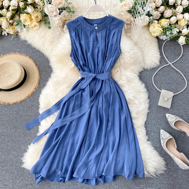 HOOR Elegant Bandage Dress Blue One Size