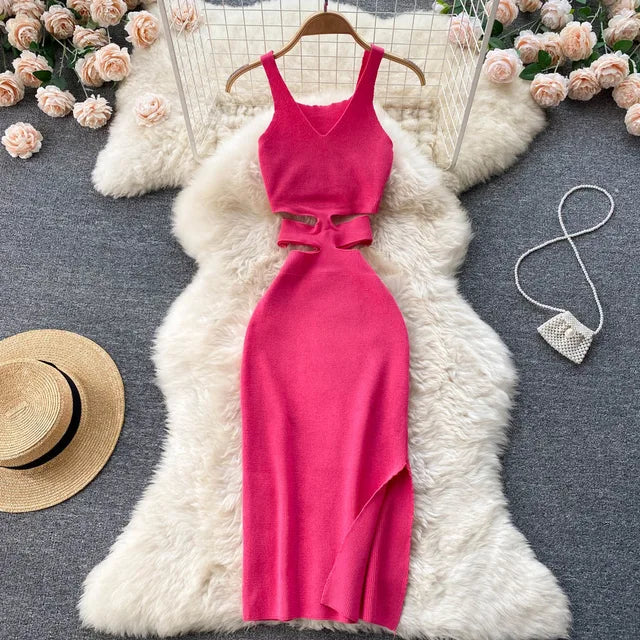 HOOR Sexy Waist Bodycon Dress Rose Red One Size