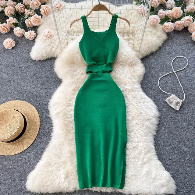 HOOR Sexy Waist Bodycon Dress green One Size