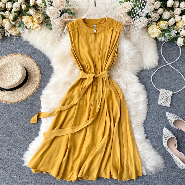 HOOR Elegant Bandage Dress Yellow One Size