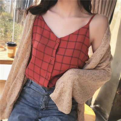 HOOR Sexy Chiffon Tops Red