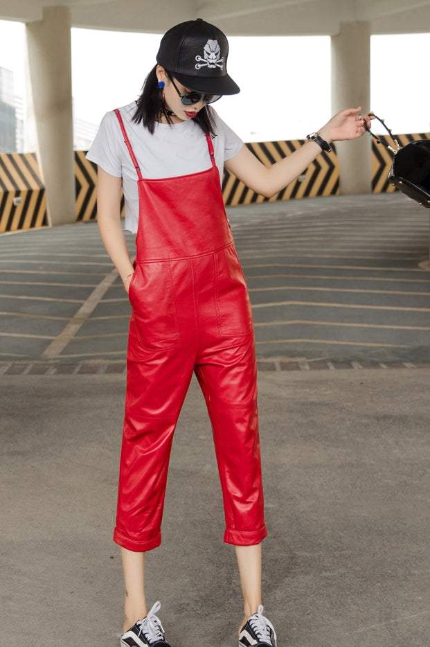 HOOR Leather Jumpsuits Red