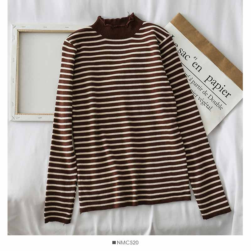 HOOR Knitting Striped T-shirt Brown One Size