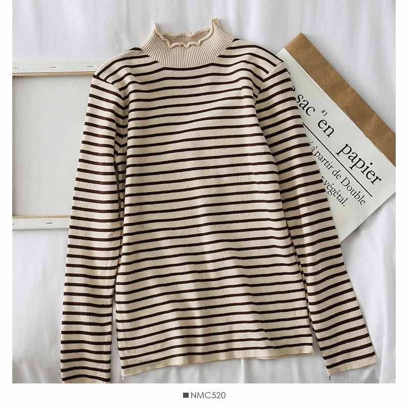 HOOR Knitting Striped T-shirt Beige One Size