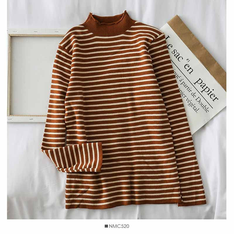 HOOR Knitting Striped T-shirt Khaki One Size