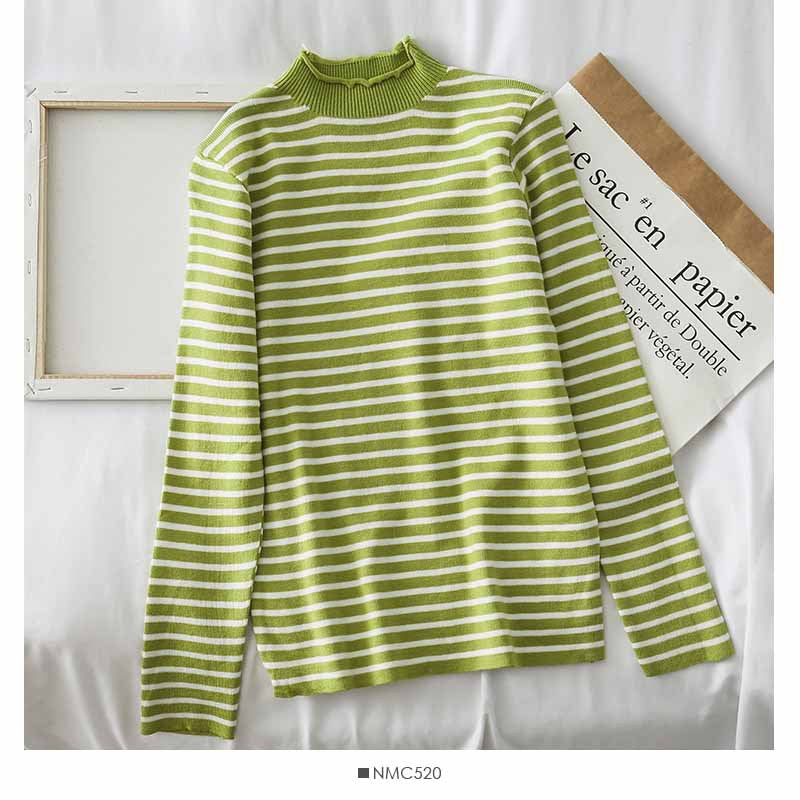 HOOR Knitting Striped T-shirt Green One Size