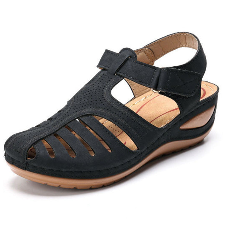 HOOR Retro Wedge Sandals Black