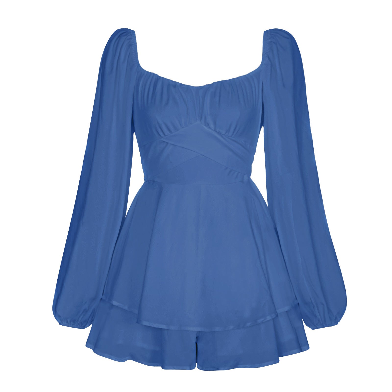 HOOR Puff Ruffled Dress Blue