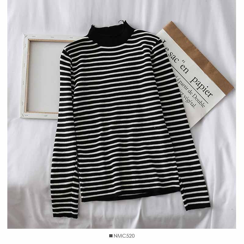 HOOR Knitting Striped T-shirt Black One Size