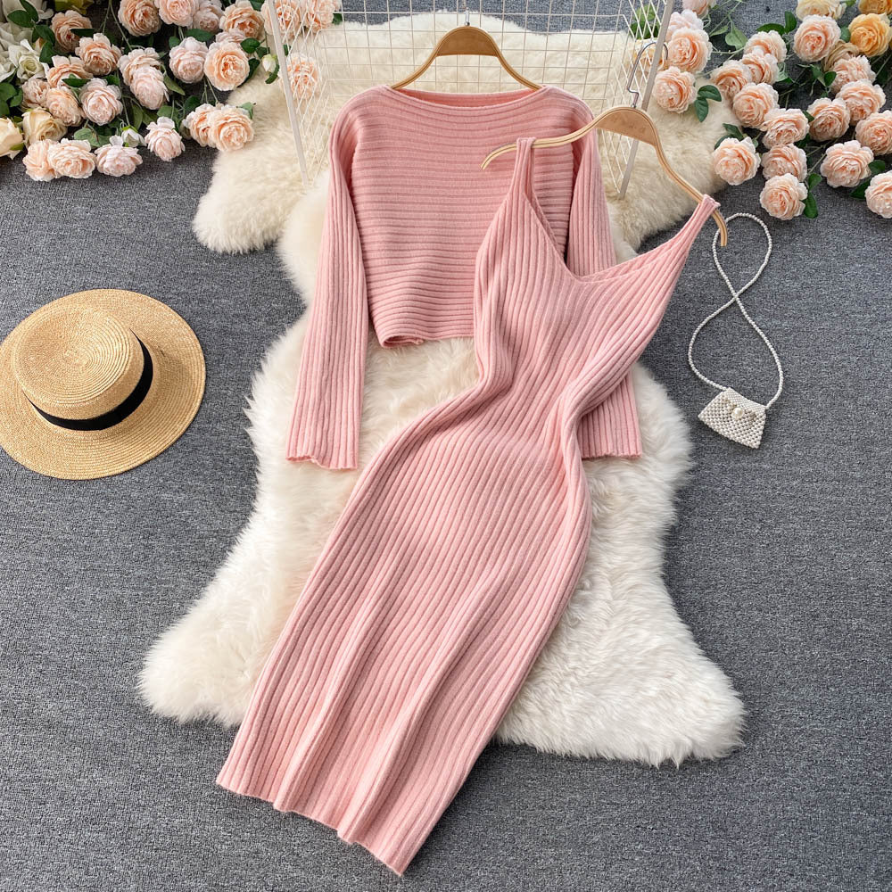 HOOR Cropped Stacked Dress Pink One size