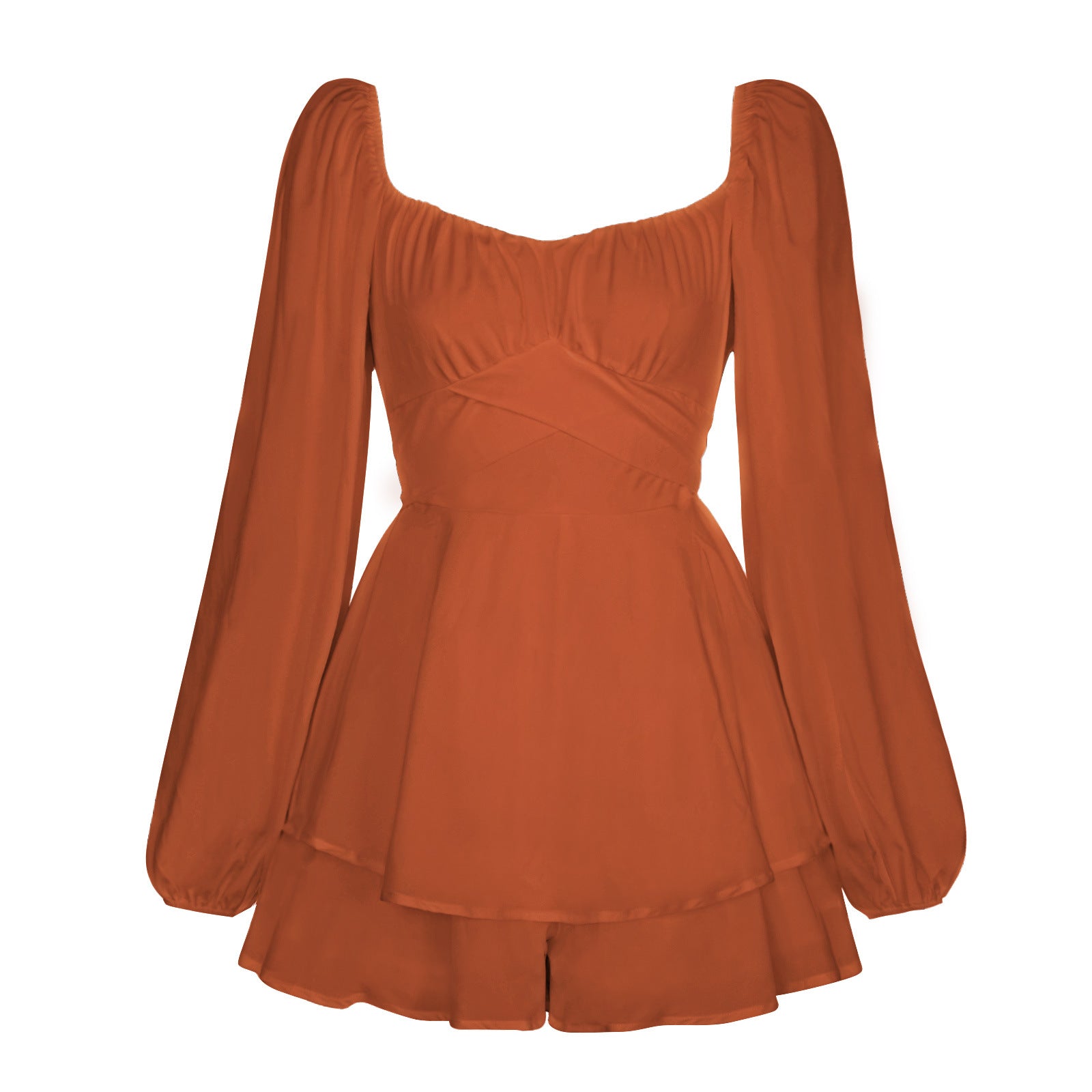 HOOR Puff Ruffled Dress Brown