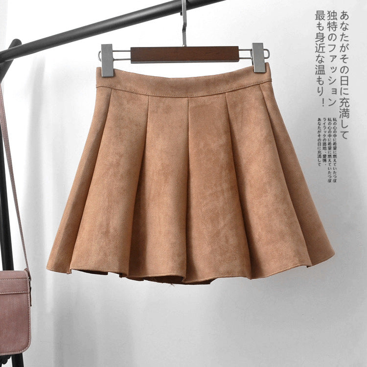 HOOR Pleated Velvet Skirt Khaki