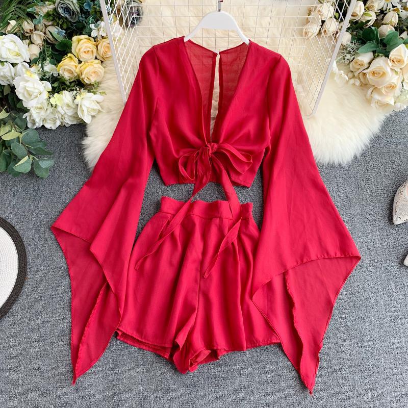 HOOR Chiffon Two-piece Dress Red Average Size