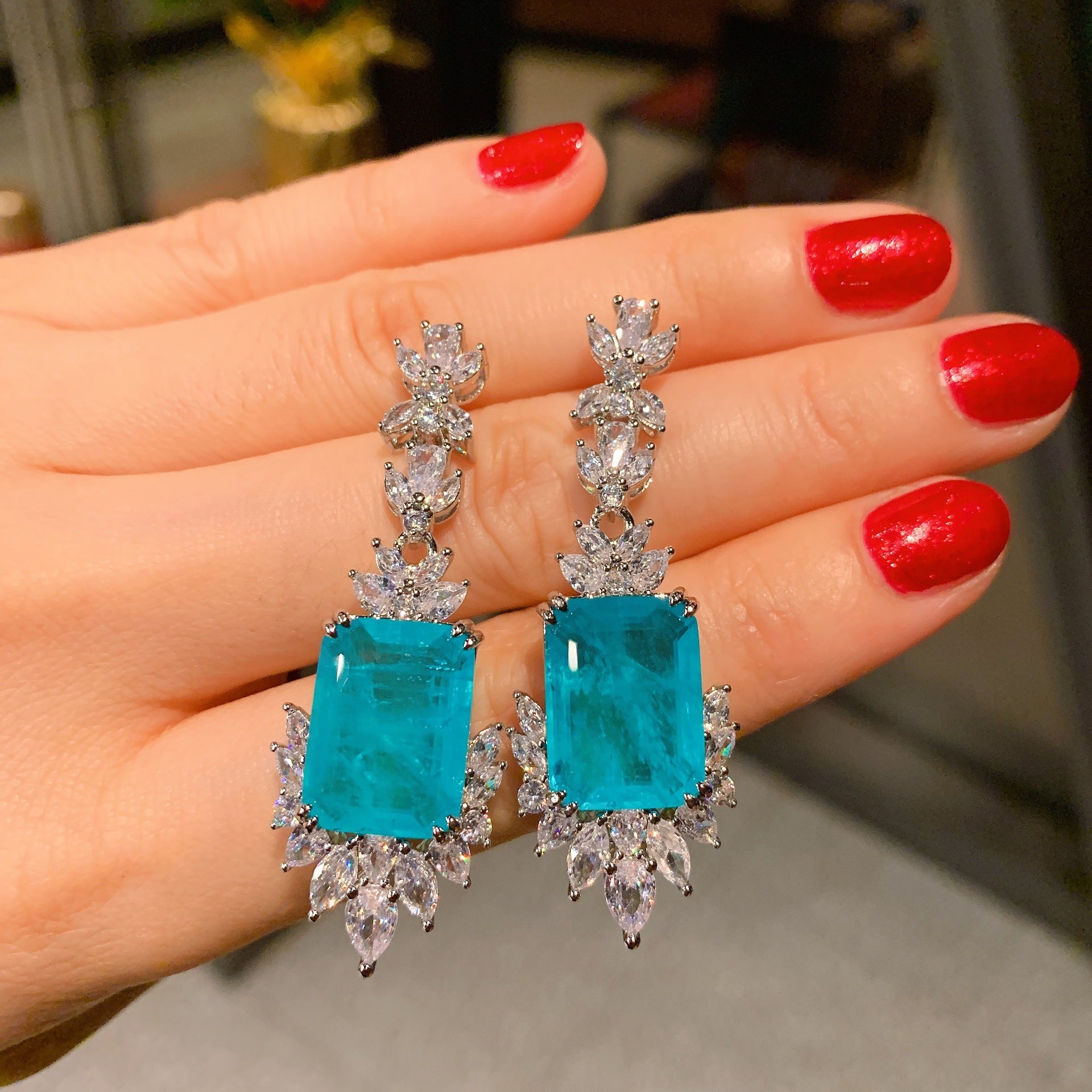 HOOR Diamonds Jewellery Set Blue Earrings