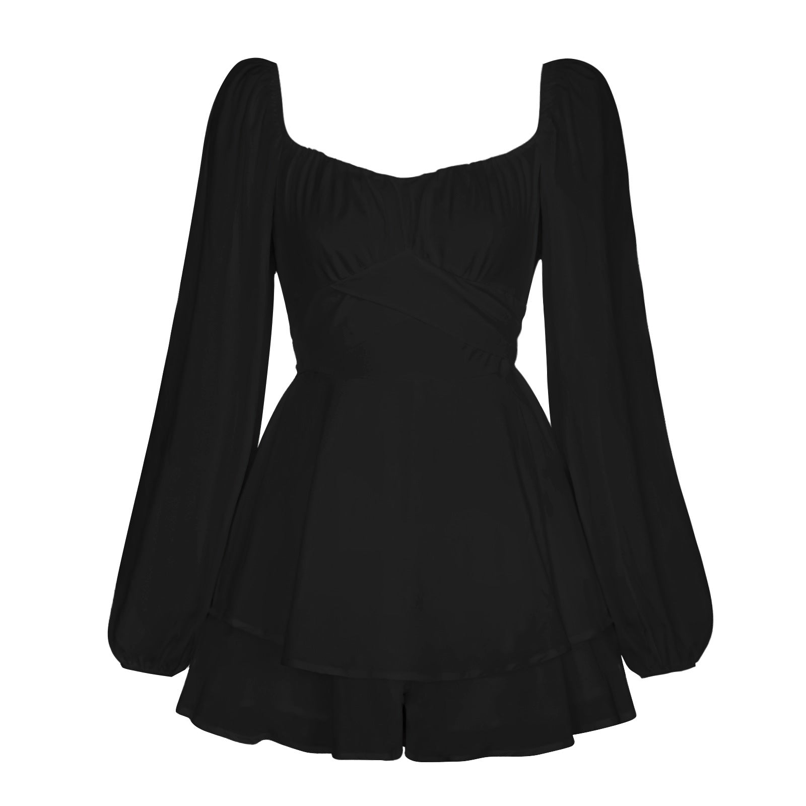 HOOR Puff Ruffled Dress Black